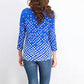 Charter Club Women's Pima Cotton Button-Shoulder Print Top  Blue Size Extra Small