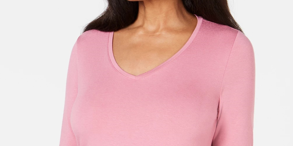JM Women's Collection V-Neck Handkerchief-Hem Top Pink Size Extra Small