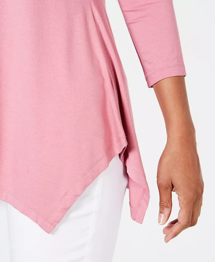 JM Women's Collection V-Neck Handkerchief-Hem Top Pink Size Extra Small
