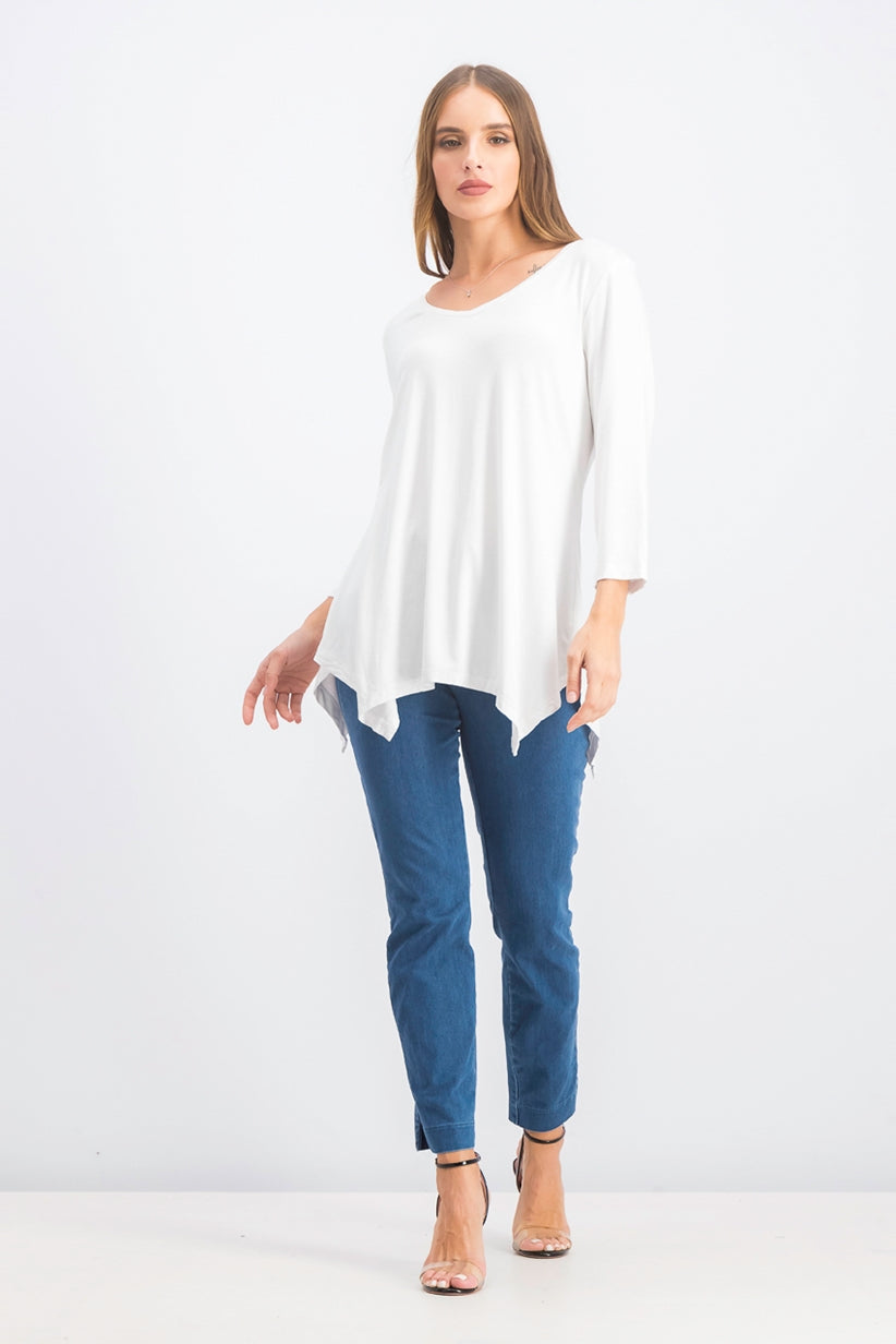 JM Women's Collection V-Neck Handkerchief-Hem Top White Size Extra Small