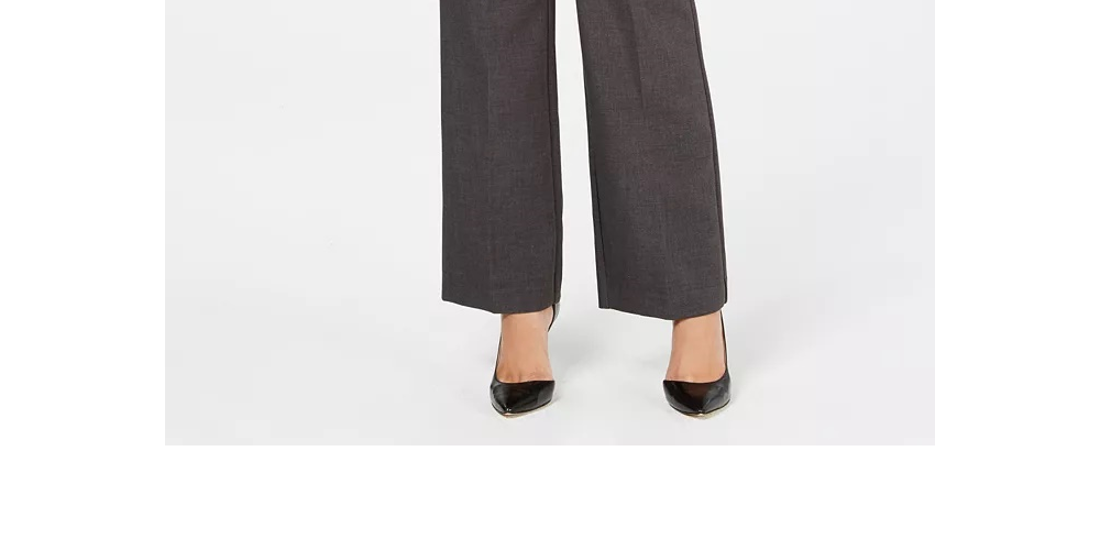 Charter Club Women's Belted Tummy-Control Trousers Dark Gray Size 14