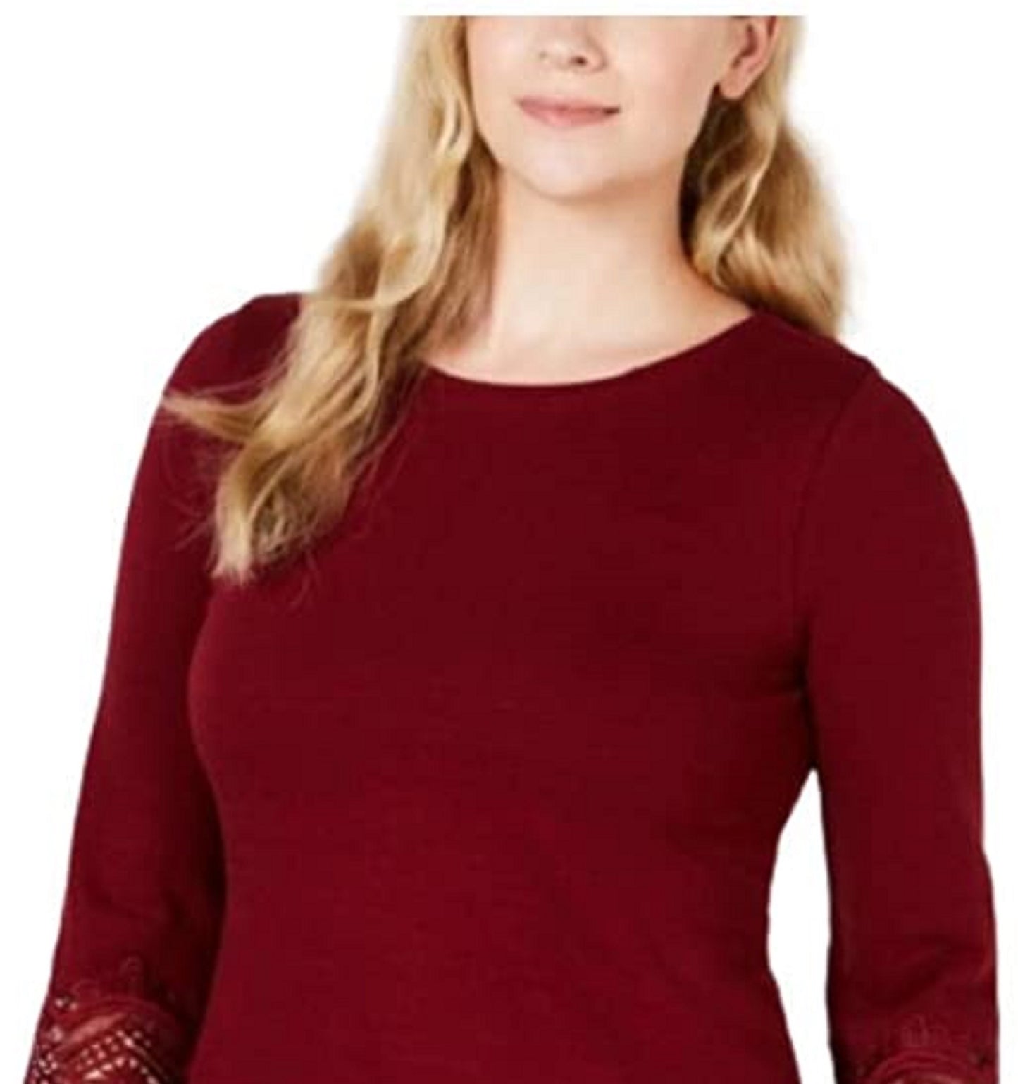 Charter Club Women's Cotton Lace-Trim Top Wine Size Large