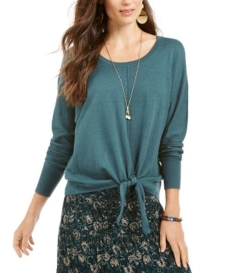 Style & Co Women's Petite Tie-Front Sweater Green Size Petite Medium