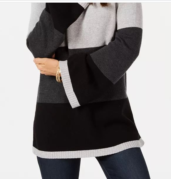 Charter Club Women's Colorblocked Sweater Black Size Petite Small