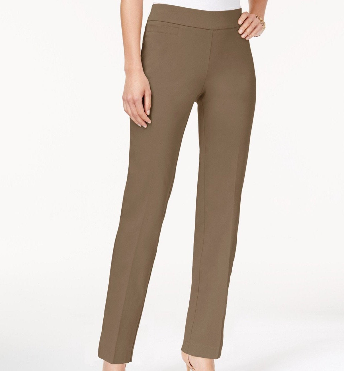 JM Collection Women's Pull-On Tummy Control Slim-Leg Pants Brown Size Large