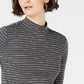 Charter Club Women's Cotton Striped Mock-Neck T-Shirt Dark Gray Size XX Large