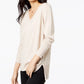 Maison Jules Women's Cotton V-Neck Tunic Sweater Dark Beige Size Small