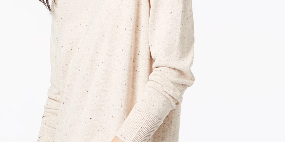 Maison Jules Women's Cotton V-Neck Tunic Sweater Dark Beige Size Small