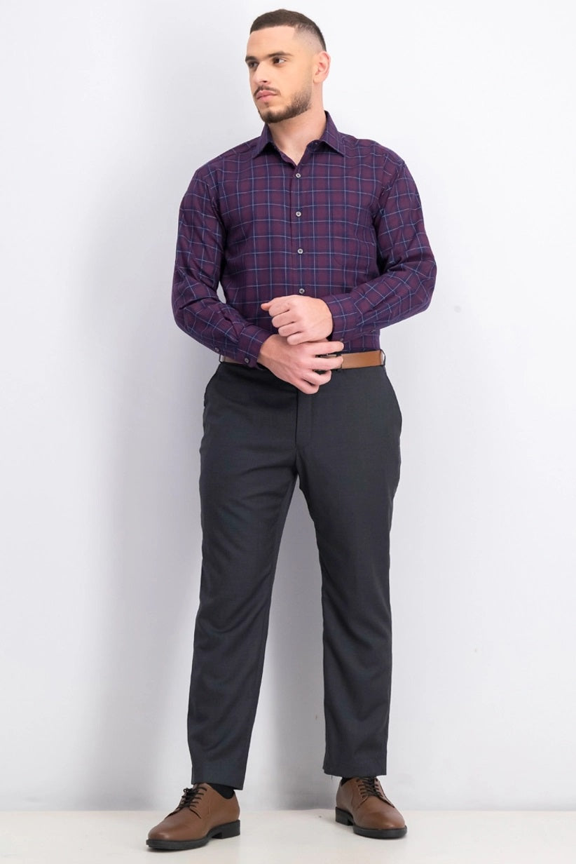 Club Room Men's Classic/Regular Fit Stretch Twill Houndstooth Plaid Dress Shirt Red Size 17.5 x 36-37"