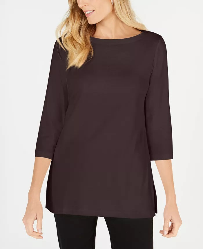 Karen Scott Women's Cotton Boat-Neck 3/4-Sleeve Knit Top Black Size Medium