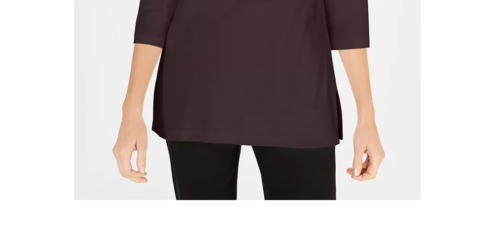 Karen Scott Women's Cotton Boat-Neck 3/4-Sleeve Knit Top Black Size Medium