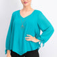 JM Collection Women's Asymmetrical Necklace Blouse Blue Size Small