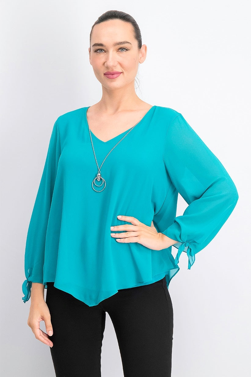 JM Collection Women's Asymmetrical Necklace Blouse Blue Size Small