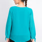 JM Collection Women's Asymmetrical Necklace Blouse Blue Size Small