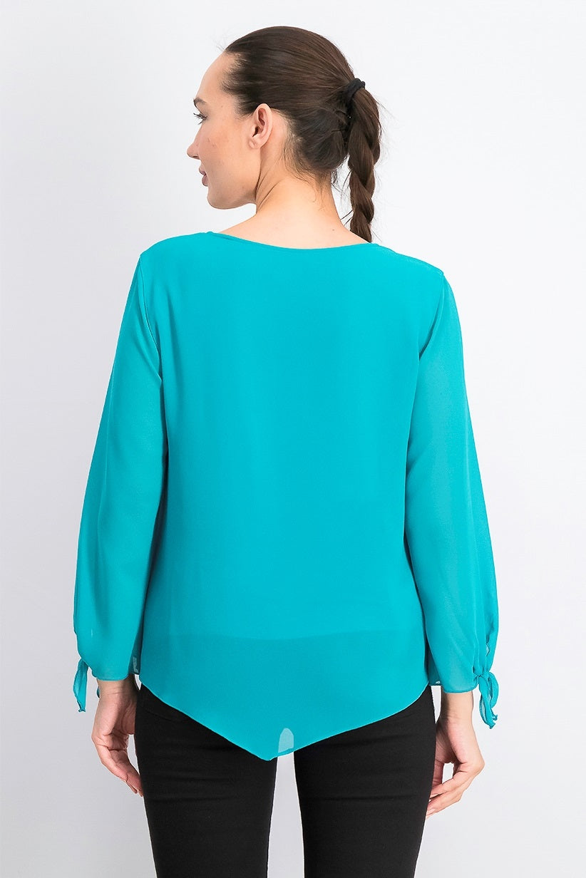 JM Collection Women's Asymmetrical Necklace Blouse Blue Size Small