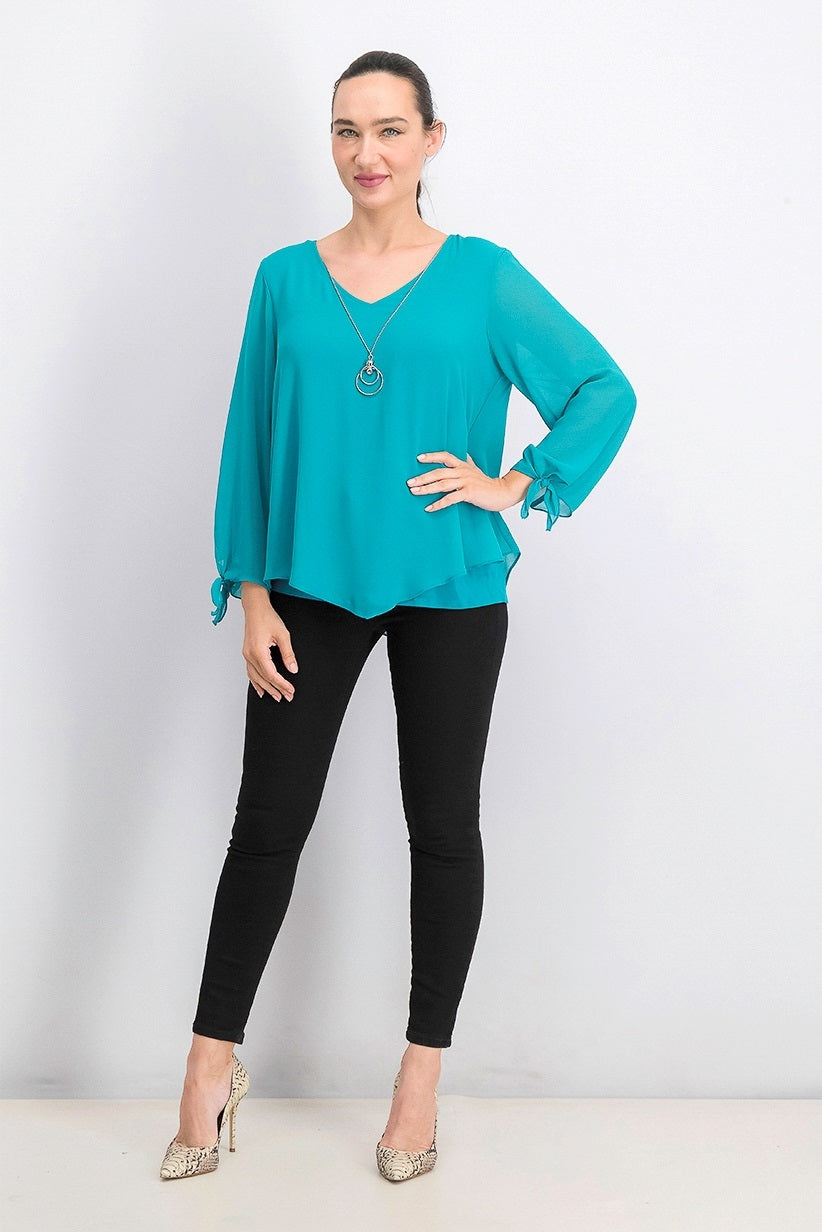 JM Collection Women's Asymmetrical Necklace Blouse Blue Size Small