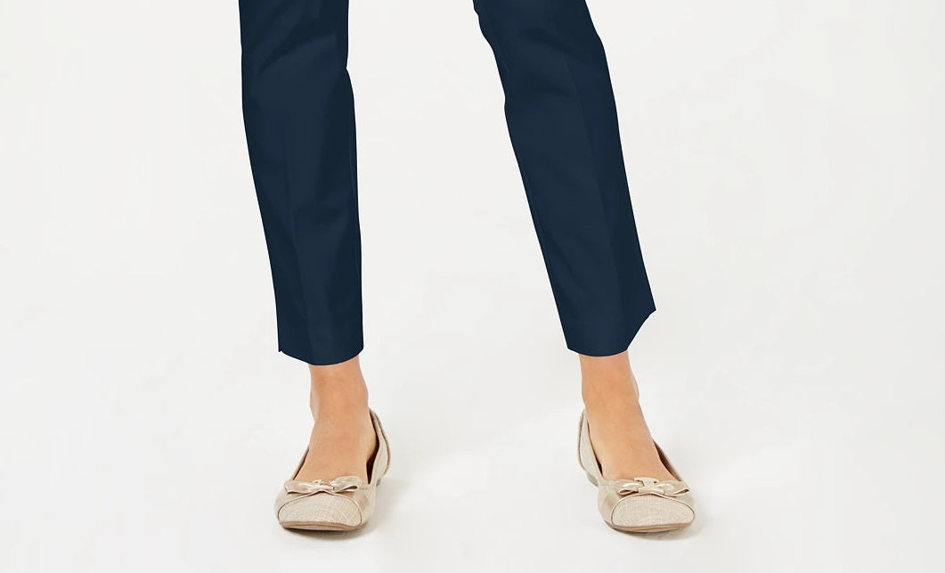Charter Club Women's Newport Tummy-Control Slim-Fit Pants Blue Size 14