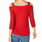 INC International Concepts Women's Large Sequin Cold Off Shoulder Shirt Red Size Large