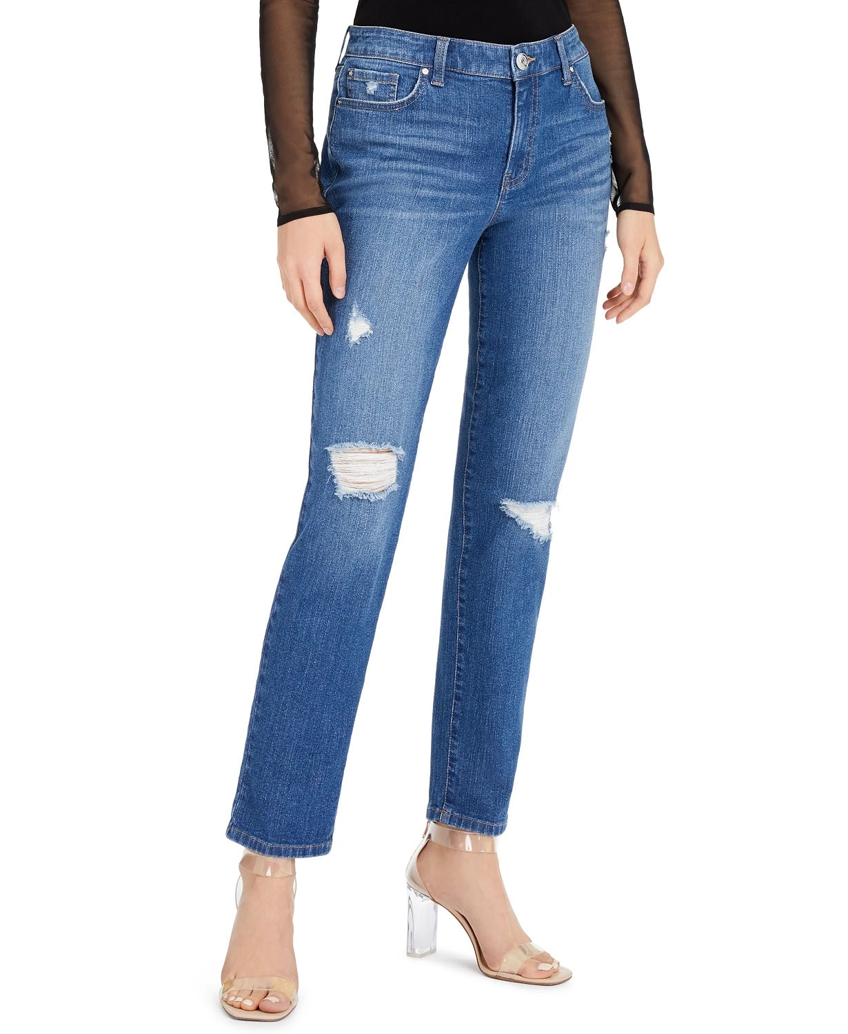 INC International Concepts Women's Curvy-Fit Boyfriend Jeans Bright Blue Size 0