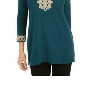Charter Club Lace-Trim Tunic Top Green Size X-Small