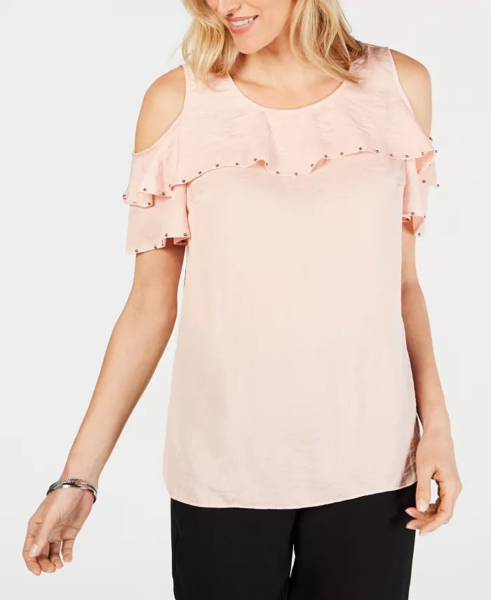 JM Collection Women's Ruffled Off The Shoulder Top Pink Size Large