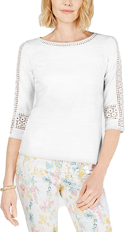 Charter Club Women's Crochet-Inset Top White Size Medium