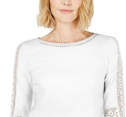Charter Club Women's Crochet-Inset Top White Size Medium