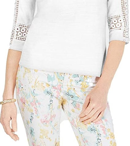 Charter Club Women's Crochet-Inset Top White Size Medium