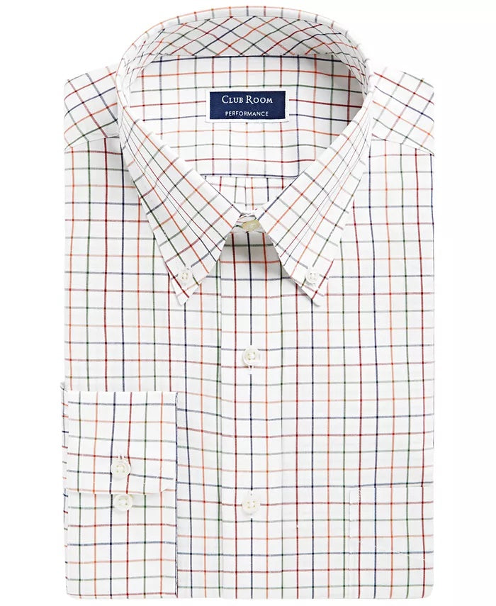 Club Room Men's Classic/Regular Fit Stretch Tattersall Dress Shirt White Size 16.5X34-35