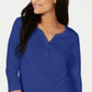 Karen Scott Women's Petite Cotton Henley Shirt Blue Size Small