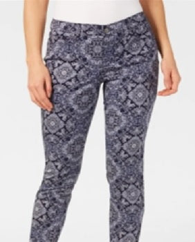 Charter Club women's Printed Tummy-Control Skinny Jeans Blue Size 14