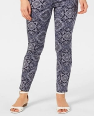 Charter Club women's Printed Tummy-Control Skinny Jeans Blue Size 14