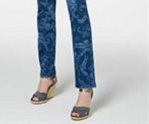 Charter Club Women's Paisley Print Straight Leg Jeans Blue Size 6