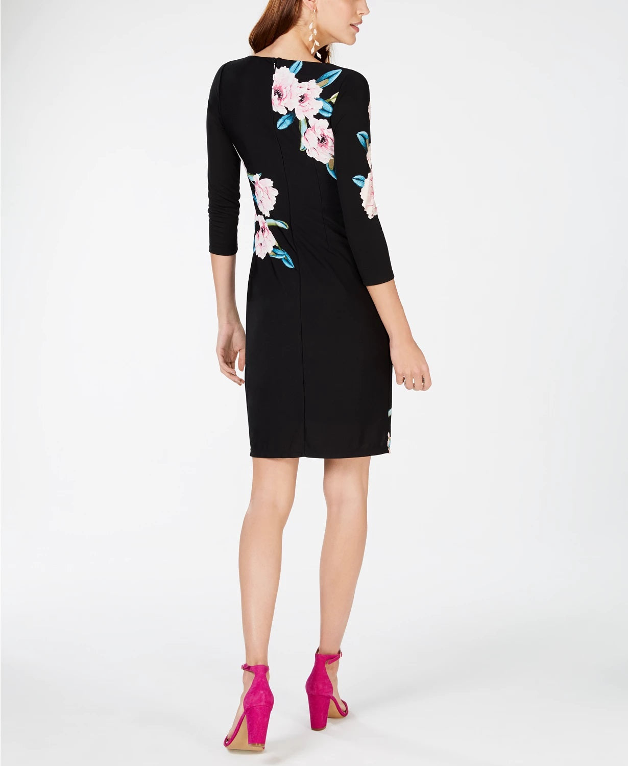 INC International Concepts Women's Long Sleeve Floral Sheath Dress Black Size Petite Small