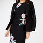 INC International Concepts Women's Long Sleeve Floral Sheath Dress Black Size Petite Small
