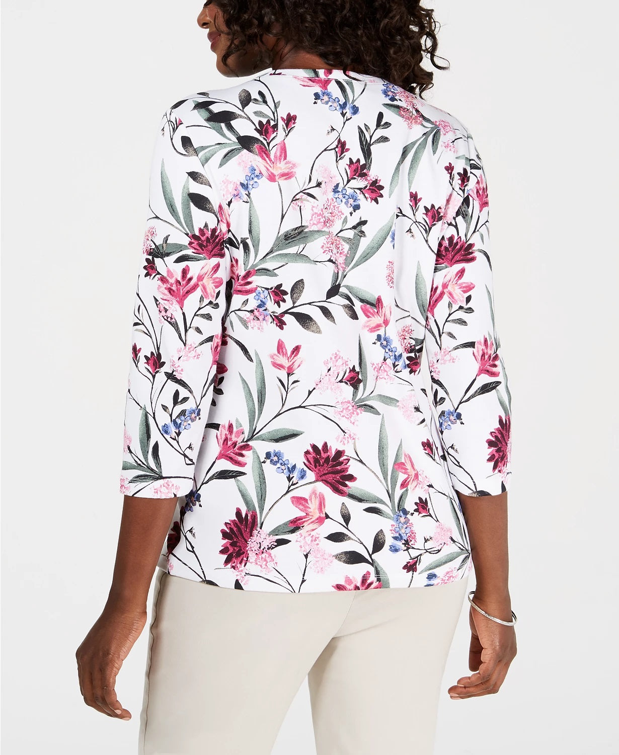 Karen Scott Women's Printed Henley Top White Size Petite Small