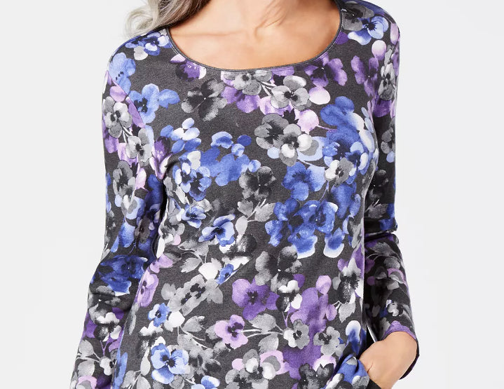 Karen Scott Women's Petite Printed 3/4-Sleeve Top Purple Size Petite X-Large
