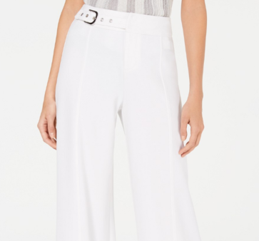 INC International Concepts Women's Petite Side-Belt Wide-Leg Pants Washed White Size 4 Petite
