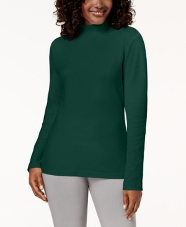 Karen Scott Women's Cotton Mock Neck Top Green Size X-Large