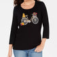 Karen Scott Women's Embroidered Bicycle Top Black Size Medium
