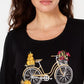 Karen Scott Women's Embroidered Bicycle Top Black Size Medium