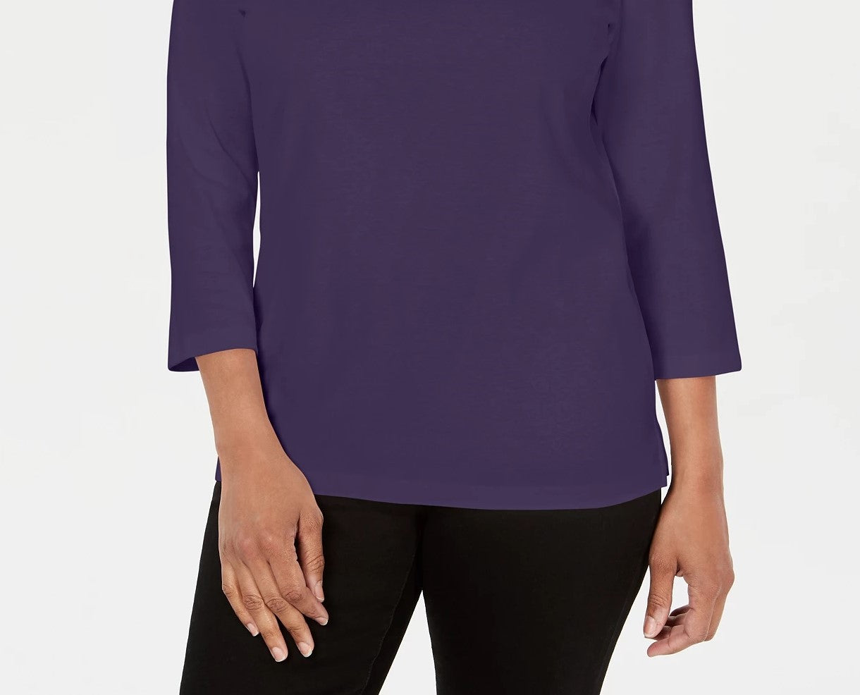 Karen Scott Women's Crochet Square-Neck Top Navy Size Small