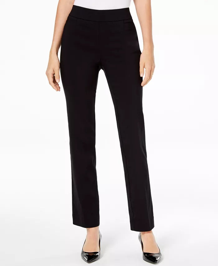 JM Collection Women's Pull On Tummy Control Slim Leg Pants Short Length Black Size Small