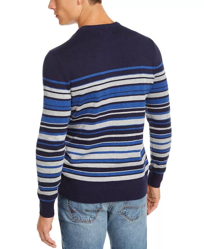 Club Room Men's Stripe Cotton Sweater Blue Size XX Large