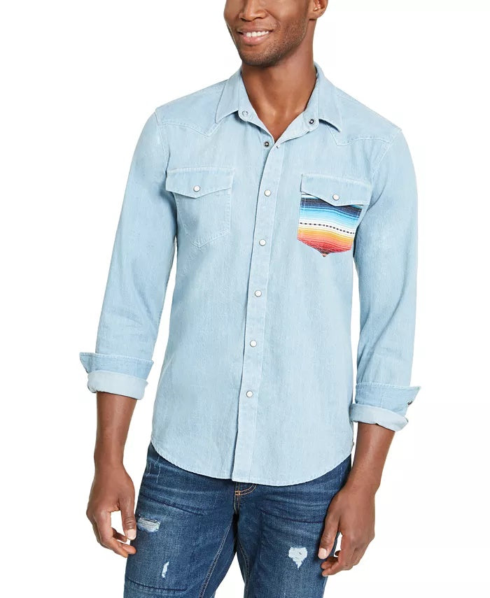 American Rag Men's Antonio Western Shirt Blue Size Small