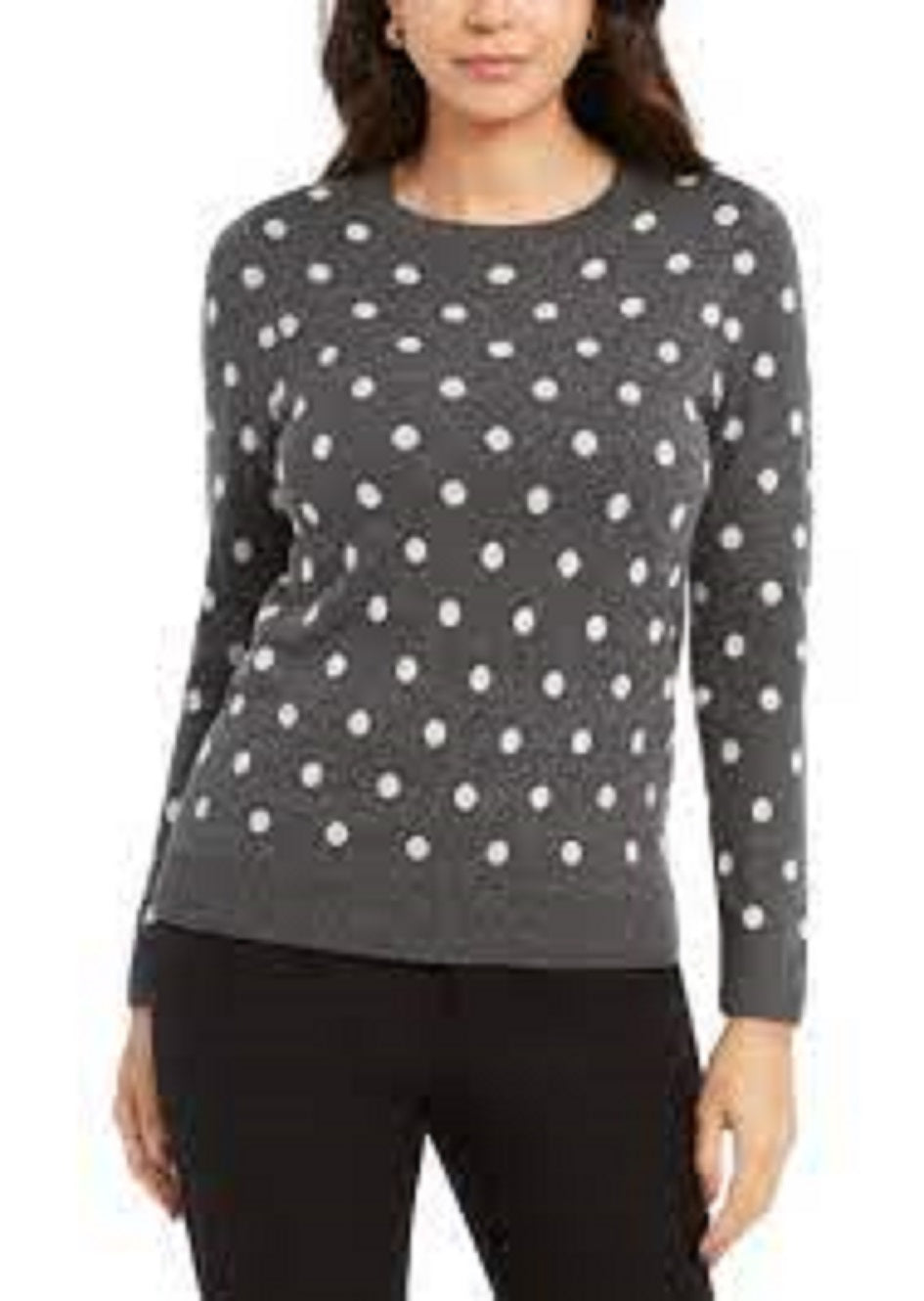Charter Club Women's Dot-Print Crewneck Sweater Dark Gray Size Extra Large