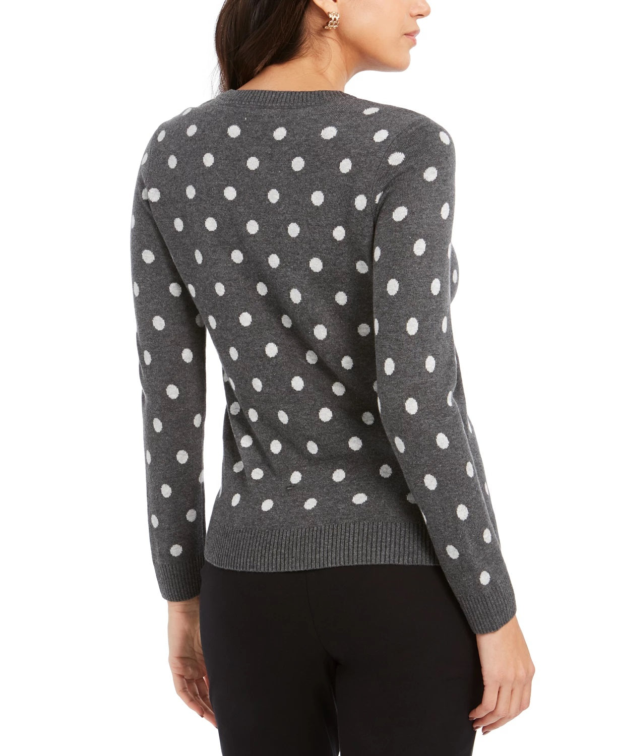 Charter Club Women's Dot-Print Crewneck Sweater Dark Gray Size Extra Large