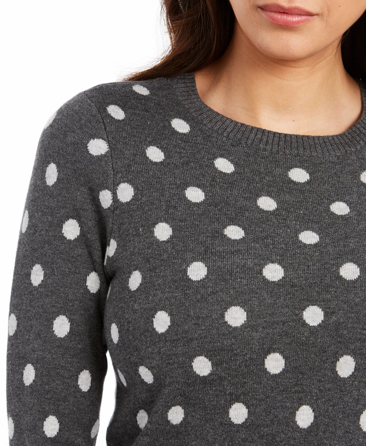 Charter Club Women's Dot-Print Crewneck Sweater Dark Gray Size Extra Large
