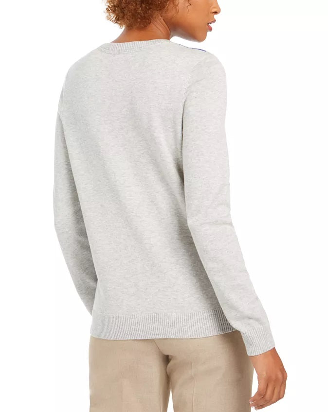 Charter Club Women's Argyle Crewneck Sweater Grey Size Small