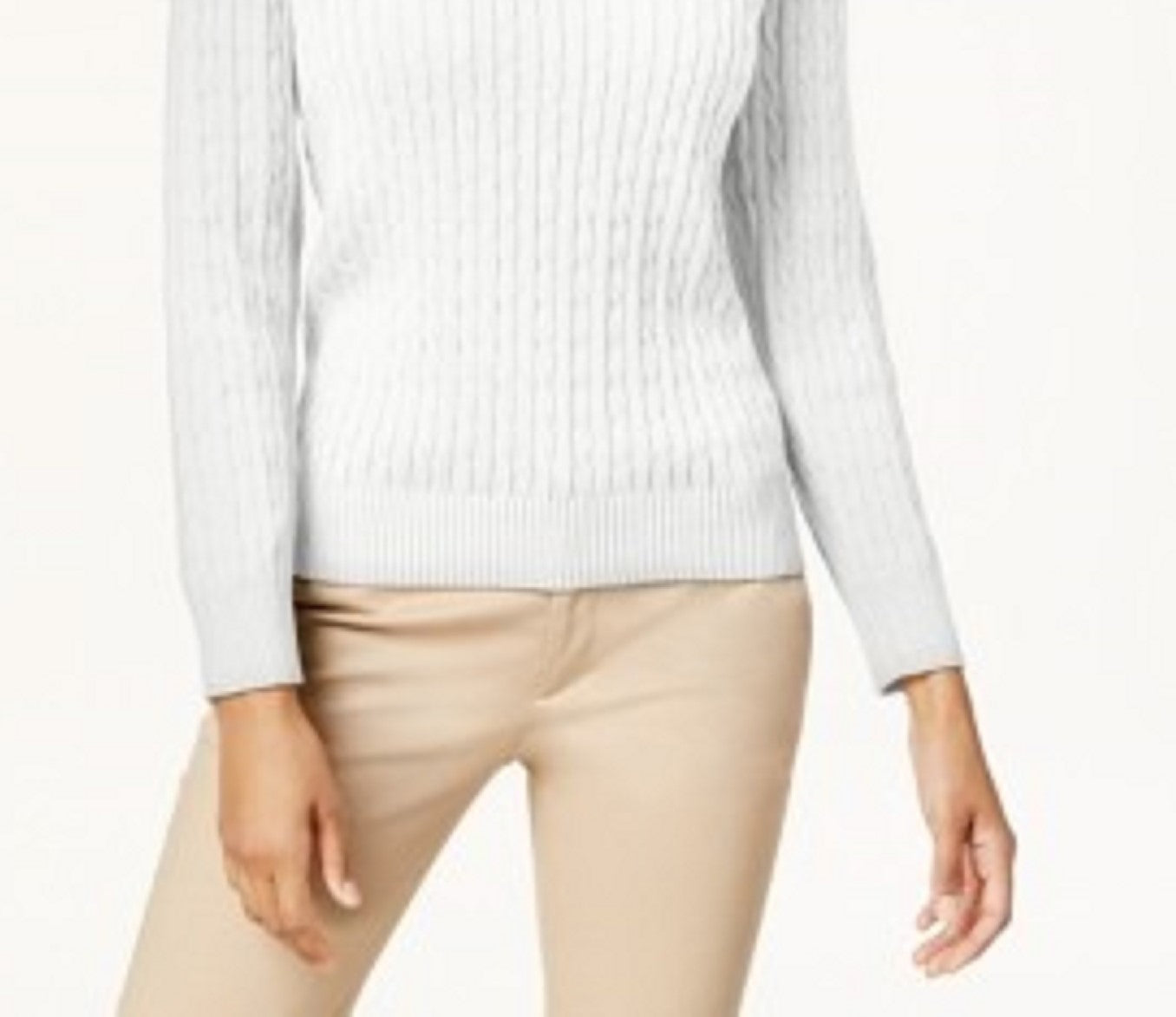 Karen Scott Women's Solid Cable-Knit V-Neck Sweater White Size Extra Large